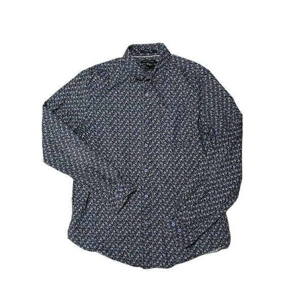 Denim & Flower Button Down Shirt Men's M‎ Short Sleeve Blue Floral Slim Fit - Picture 2 of 16